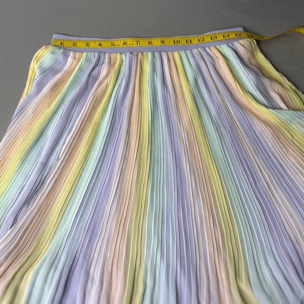 Torrid Pastel Pleated Midi Skirt Rainbow Stripe Chiffon Overlay Size 00 XS Plus - Picture 7 of 8